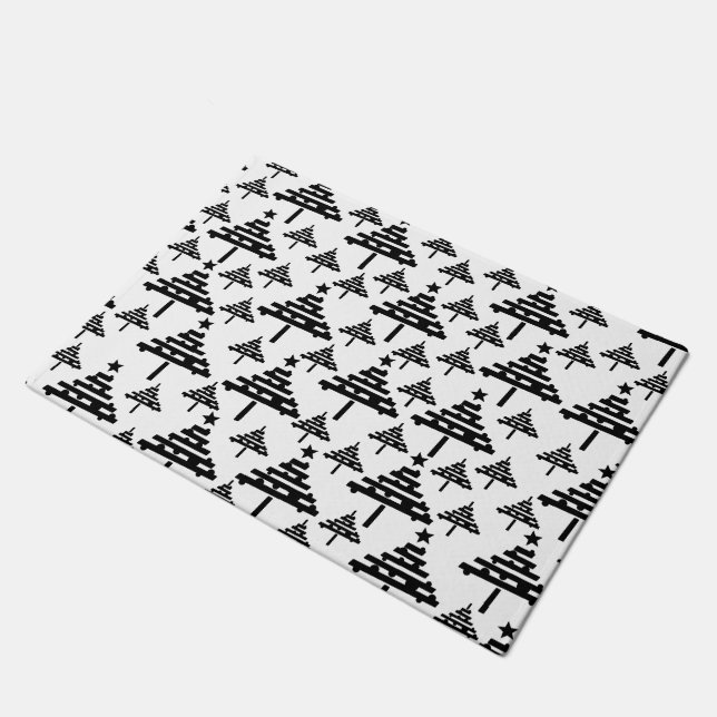 Black White Christmas Tree Abstract Pattern Doormat (Angled)
