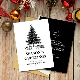 Black & White Christmas Tree Custom Business Logo Holiday Card