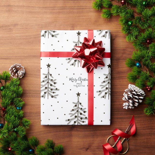 Black & White Christmas Tree Pattern Custom Text Wrapping Paper (Holiday Gift)