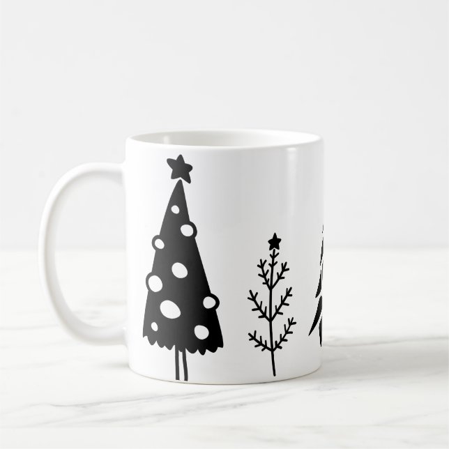 Black & White Christmas Trees Coffee Mug (Left)