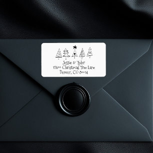 Black & White Christmas Trees Return Address Label