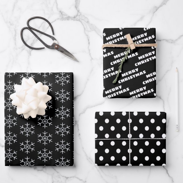 Black | White | Christmas Wrapping Paper Sheet (Front)