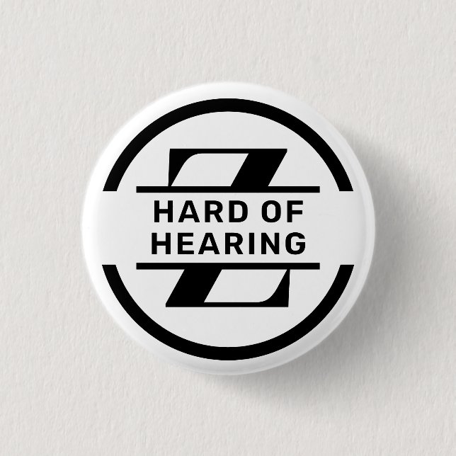 Black White Circle Monogram Hard of Hearing 1 Inch Round Button (Front)