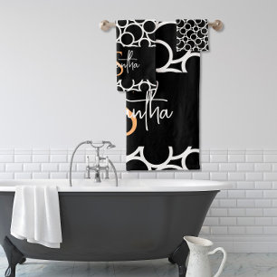 Black & White Circle Pattern with Monogram  Bath Towel Set