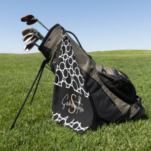 Black & White Circle Pattern with Monogram Golf Towel