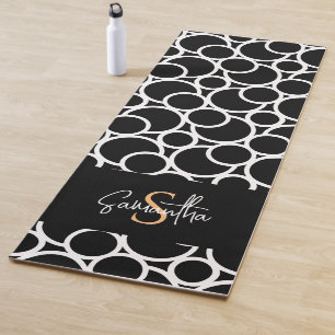 Black & White Circle Pattern with Monogram  Yoga Mat