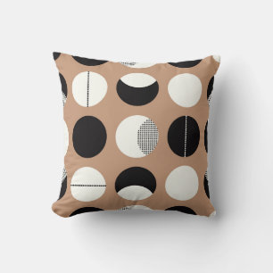 Black, white circles, brown background. throw pillow