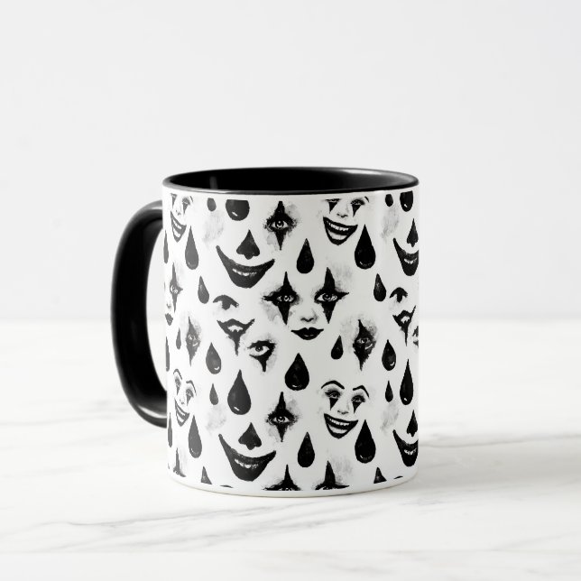 Black White Circus Clown Faces Mug (Front Left)