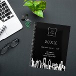 Black white city skyline modern business logo 2024 planner<br><div class="desc">A black background,  with a modern,  abstract white city skyline as decor. Personlize and add your business logo,  name and contact information.  
  
Perfect for real estate agents,  house cleaning businesses,  janitors and construction companies!</div>