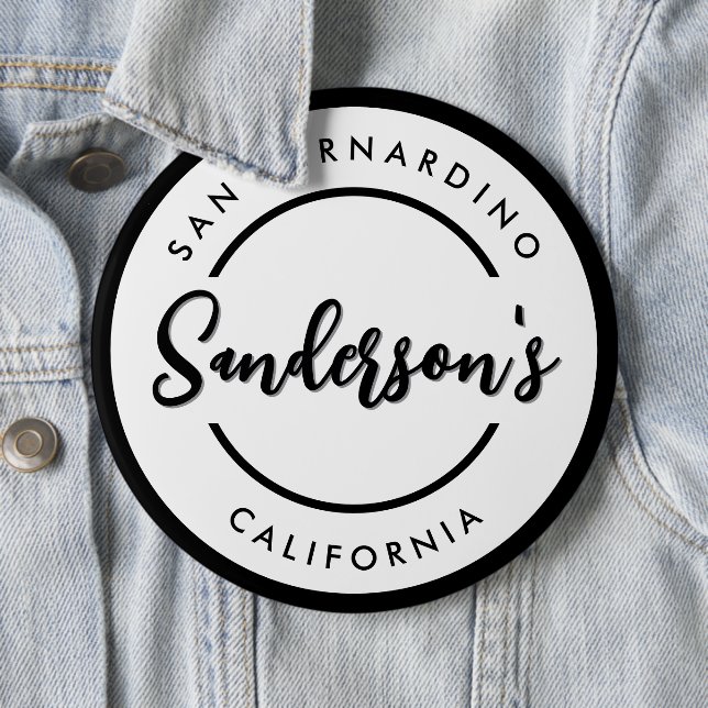 Black White City Town Place Location Name Circle  6 Inch Round Button (In Situ)