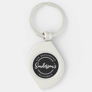 Black White City Town Place Location Name Circle  Keychain