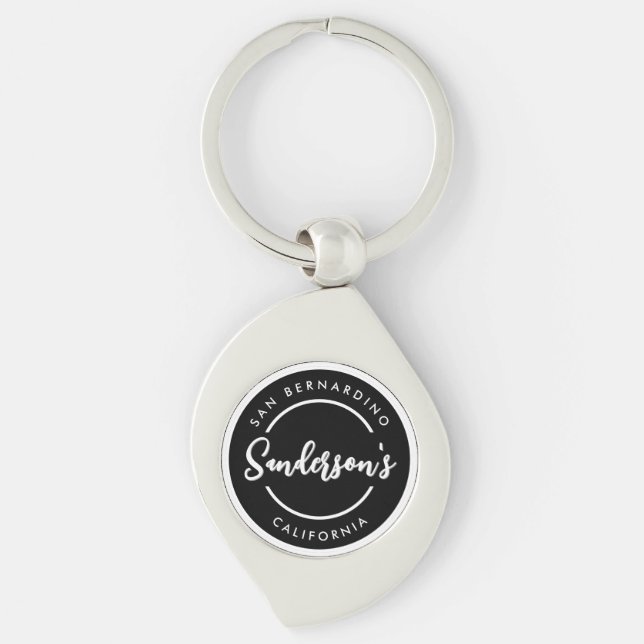 Black White City Town Place Location Name Circle  Keychain (Front)