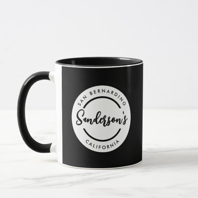 Black White City Town Place Location Name Circle  Mug (Left)