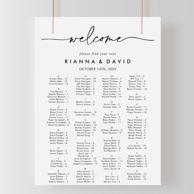 Black White Classic Alphabetical Seating Chart (Creator Uploaded)