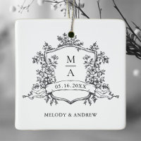Black & White Classic Floral Crest Wedding Photo