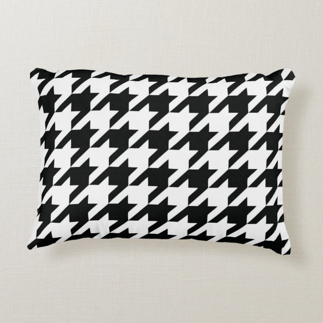 Black White Classic Houndstooth Check Accent Pillow (Back)