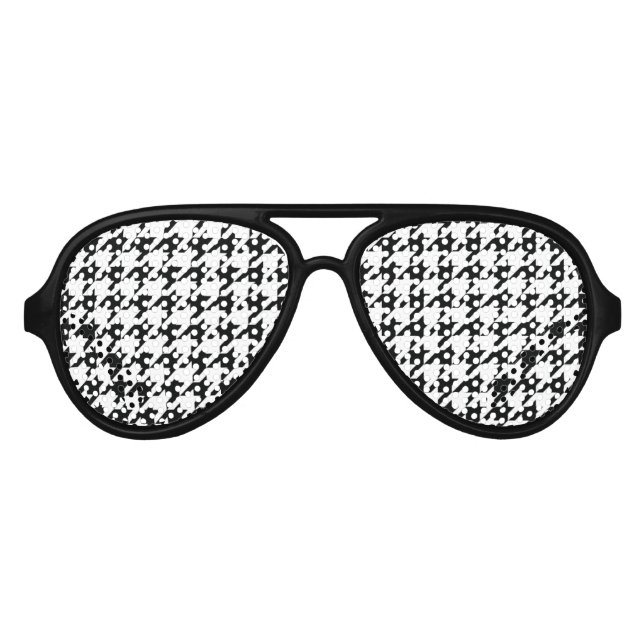 Black White Classic Houndstooth Check Aviator Sunglasses (Front)