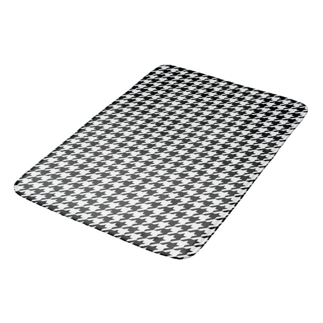 Black White Classic Houndstooth Check Bath Mat (Angled)
