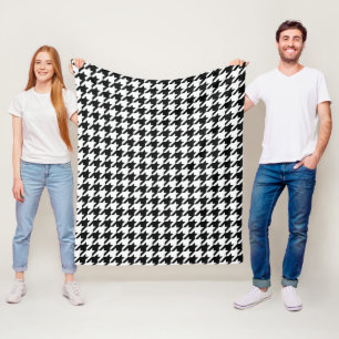 Black White Classic Houndstooth Check Fleece Blanket