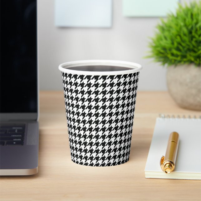 Black White Classic Houndstooth Check Paper Cups (Insitu)