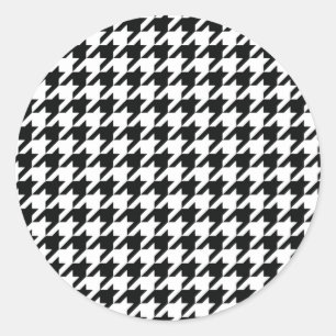 Black White Classic Houndstooth Check Round Sticker
