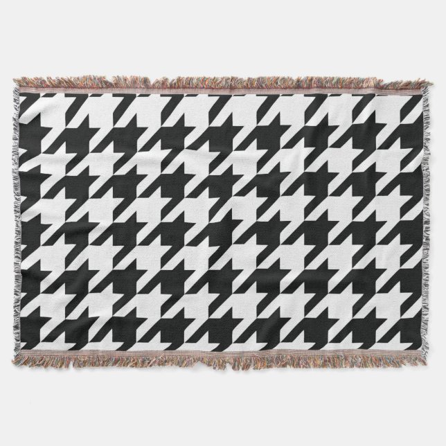 Black White Classic Houndstooth Check Throw Blanket (Front)