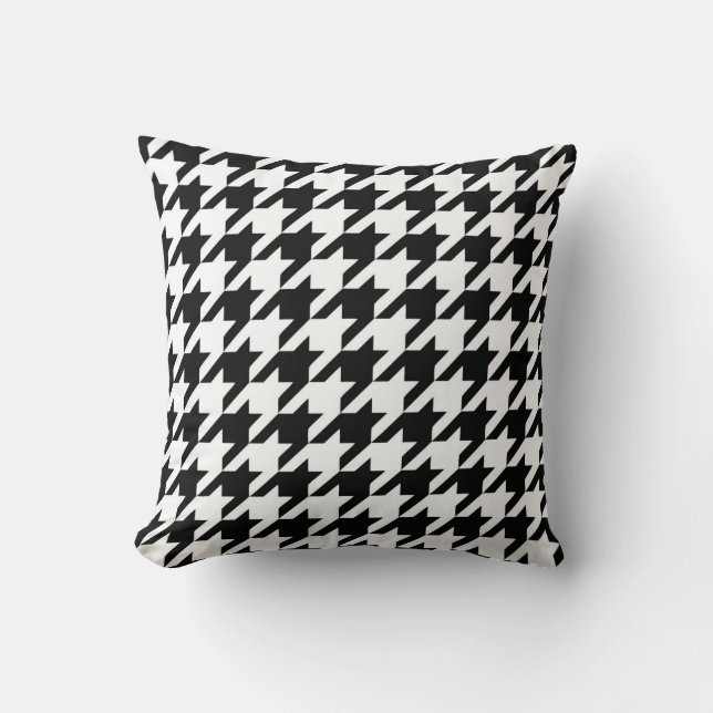 Black White Classic Houndstooth Check Throw Pillow (Front)