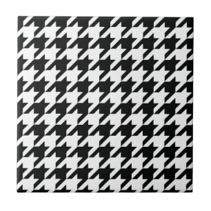 Black White Classic Houndstooth Check Tile