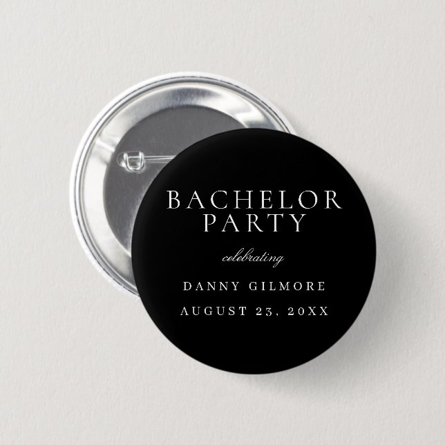 Black & White Classic Mens Bachelor Party 2 Inch Round Button (Front & Back)