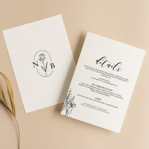 Black White Classic Minimal Modern Wedding Details Enclosure Card