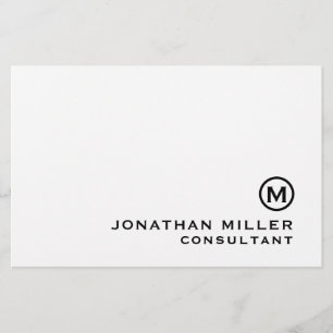 Black White Classic Monogram Stationery