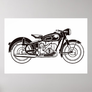  Black & white classic motorcycle Poster