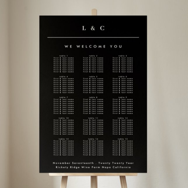 Black & White Classic Names Wedding Seating Chart (Creator Uploaded)