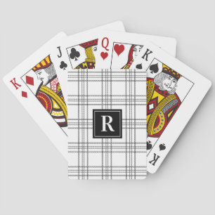 Black White Classic Plaid Monogram Playing Cards