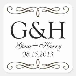 Black white classic swirl 2 monogram favour seal