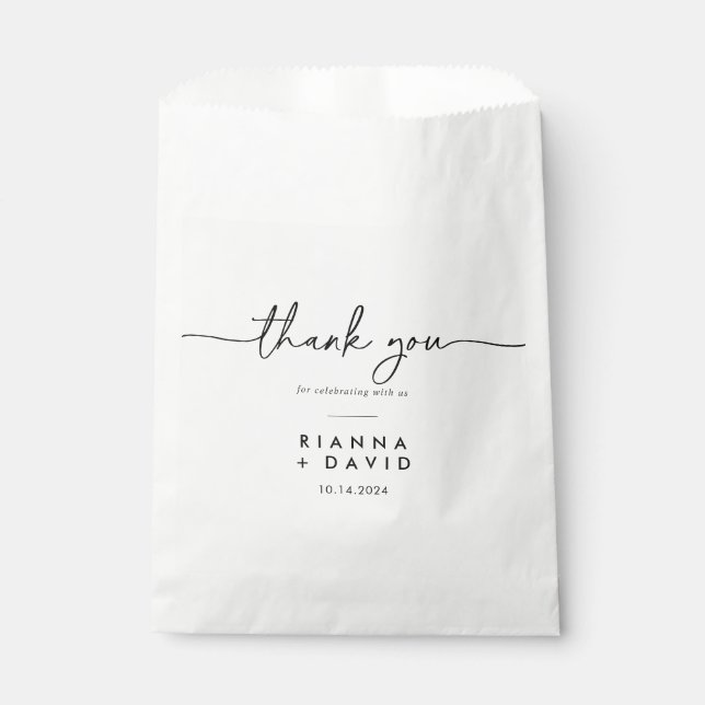 Black White Classic Thank You Wedding Favour Bag (Front)