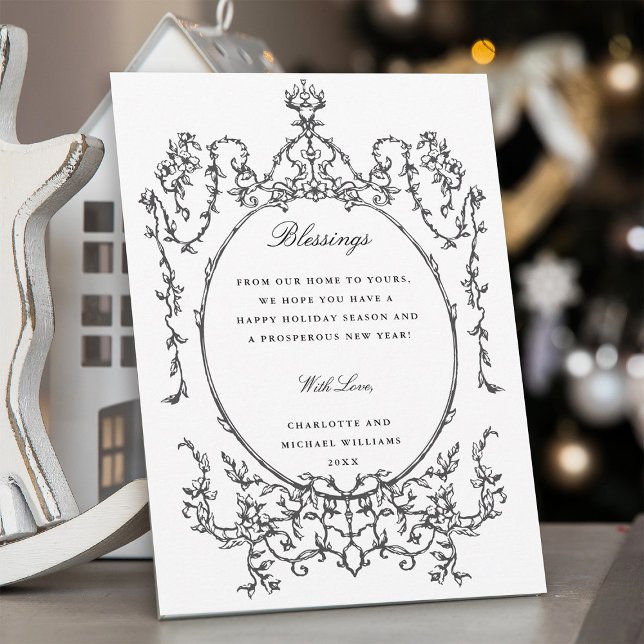 Black & White Classic Vintage Frame Photo  Holiday Card (Creator Uploaded)