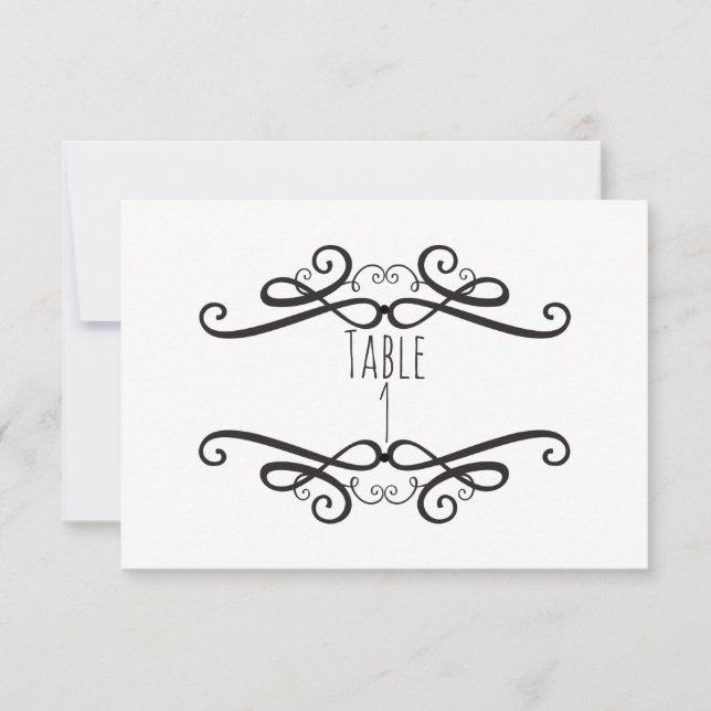 Black & White Classic Vintage Wedding Table Number (Front)