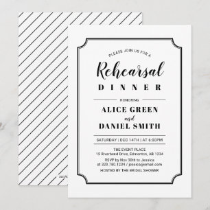 Black & White   Classic Wedding Rehearsal Dinner Invitation