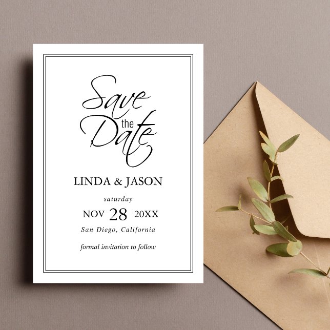 Black & White Classic Wedding Save The Date Card (Creator Uploaded)