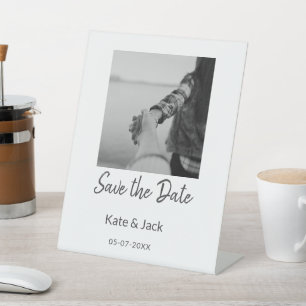 BLACK WHITE CLASSICsave the date add QR name date Pedestal Sign