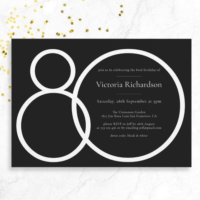 Black White Classy Custom Minimalist 80th Birthday Invitation (Mockup View)