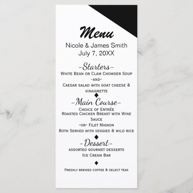 Black & White Classy Triangle Wedding Menu Card (Front)