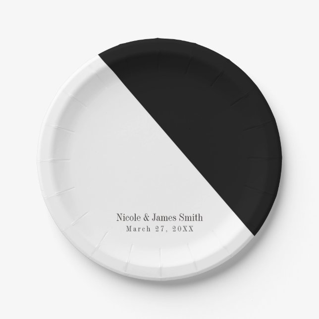 Black & White Classy Triangle Wedding Reception Paper Plate (Front)