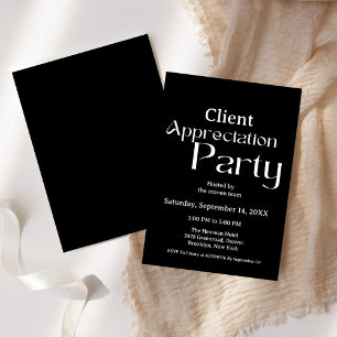 Black & white client appreciation party grateful invitation