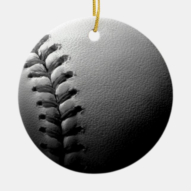 Black & White Close-up Baseball Ceramic Ornament (Front)