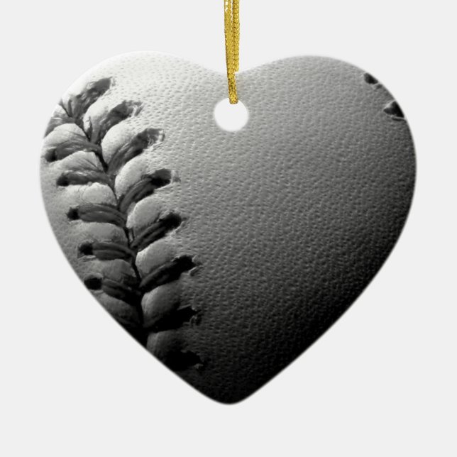 Black & White Close-up Baseball Ceramic Ornament (Front)