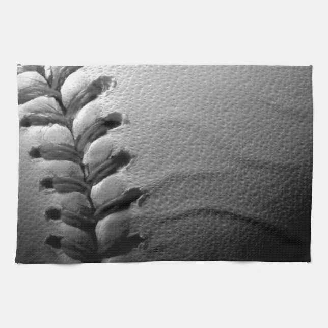 Black & White Close-up Baseball Kitchen Towel (Horizontal)