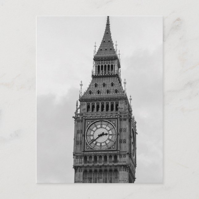 Black White Close up Big Ben Clock Tower London Postcard (Front)