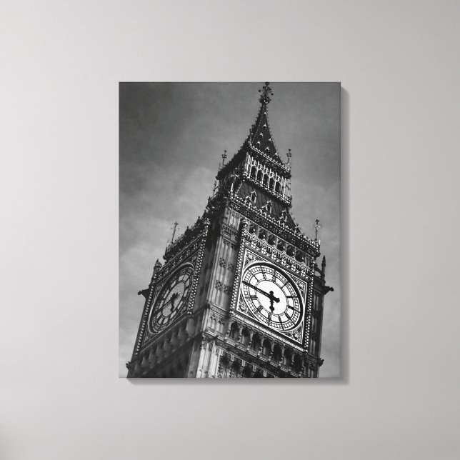 Black & White Close up Big Ben London Travel Canvas Print (Front)